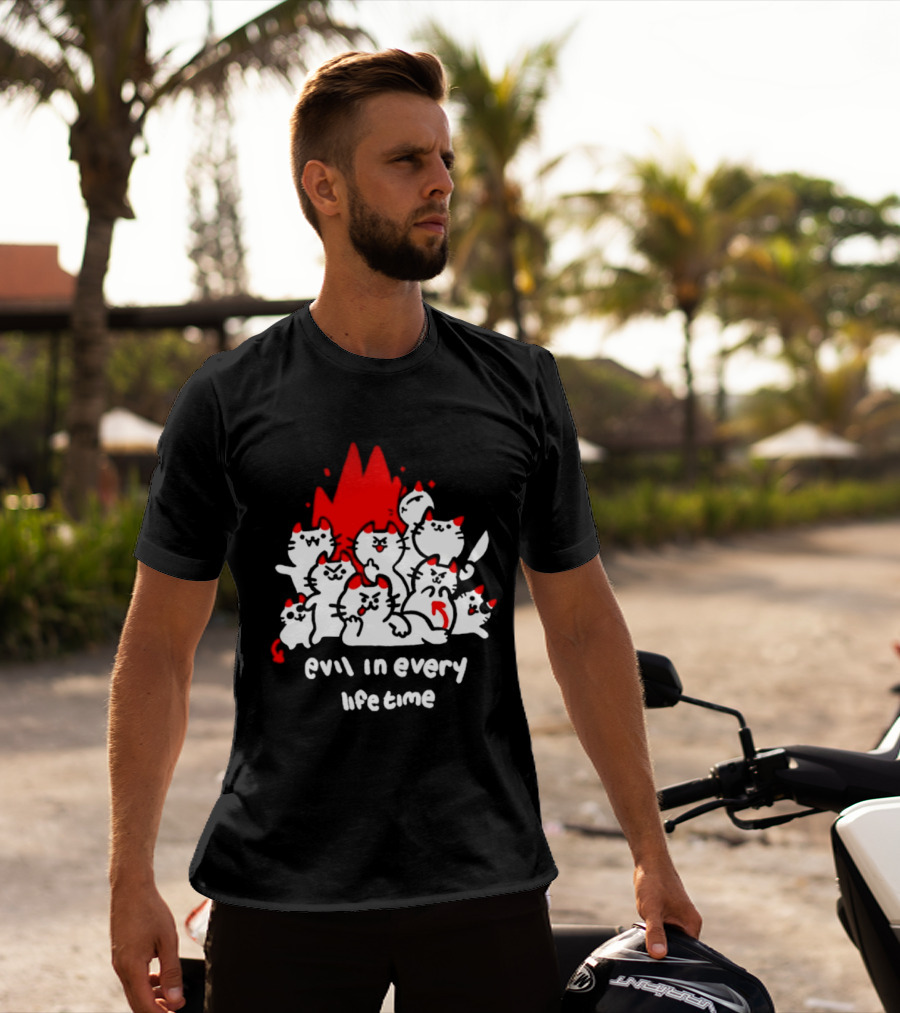 Evil In Every Lifetime Cats With Red Flames T-Shirt