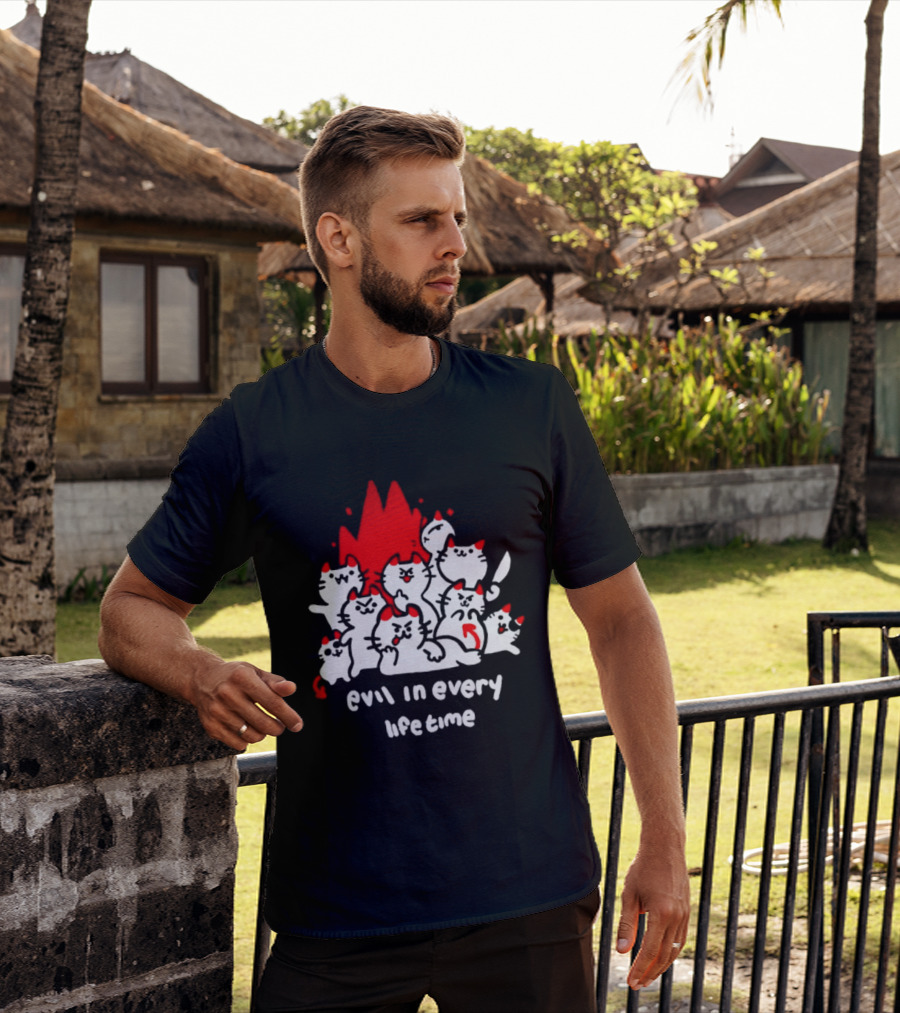 Evil In Every Lifetime Cats With Red Flames T-Shirt