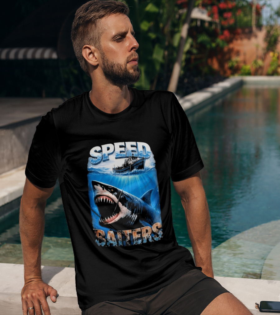 Speed Baiters Shark With Boat And Ocean T-Shirt
