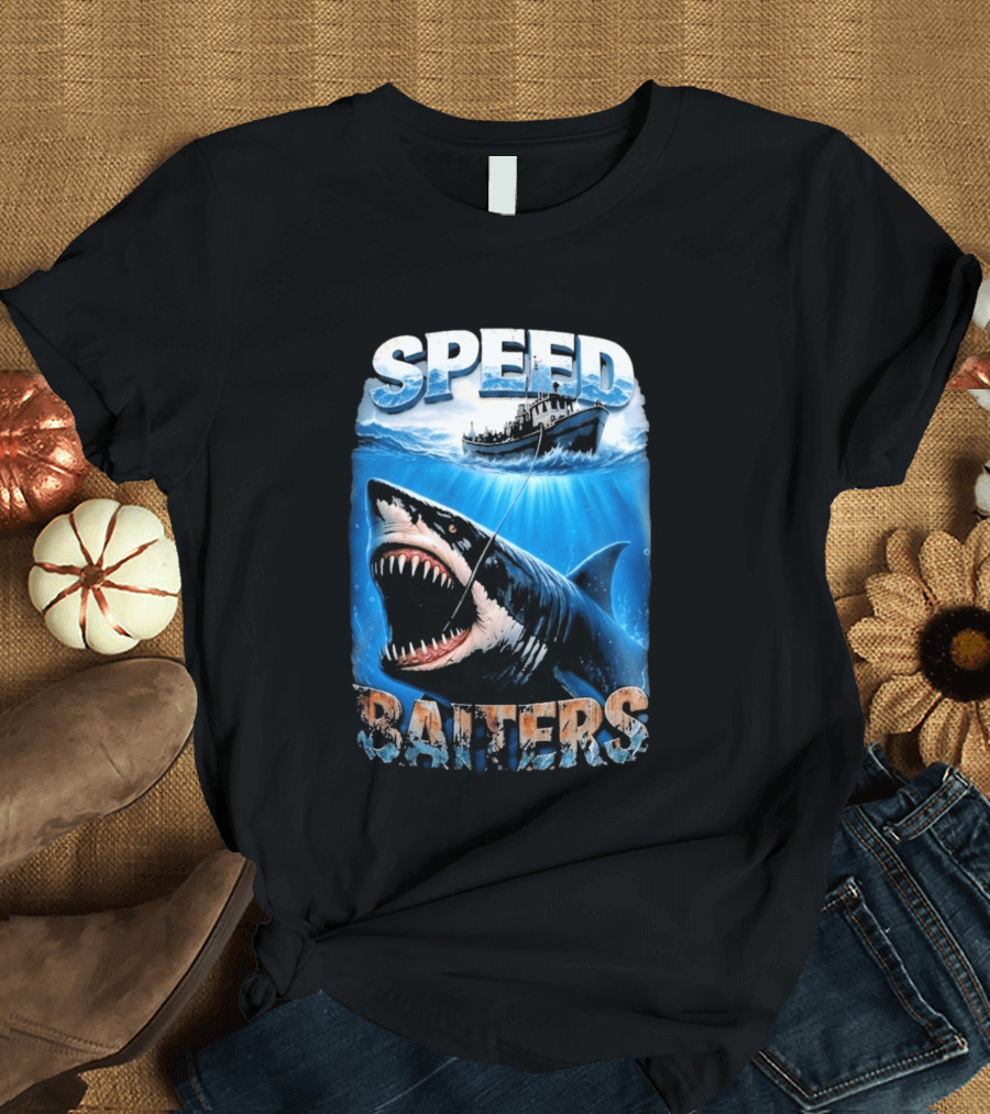 Speed Baiters Shark With Boat And Ocean T-Shirt