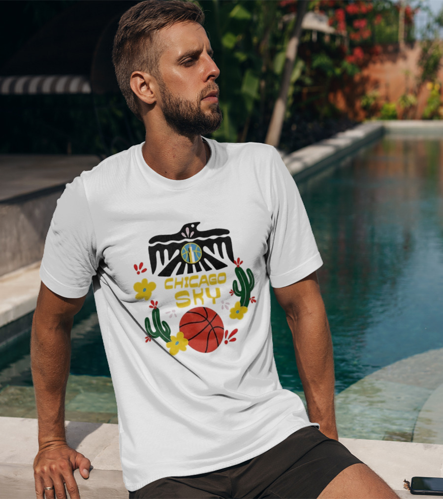 Chicago Sky Latina Empowerment Night Basketball With Floral Cactus Motif T-Shirt
