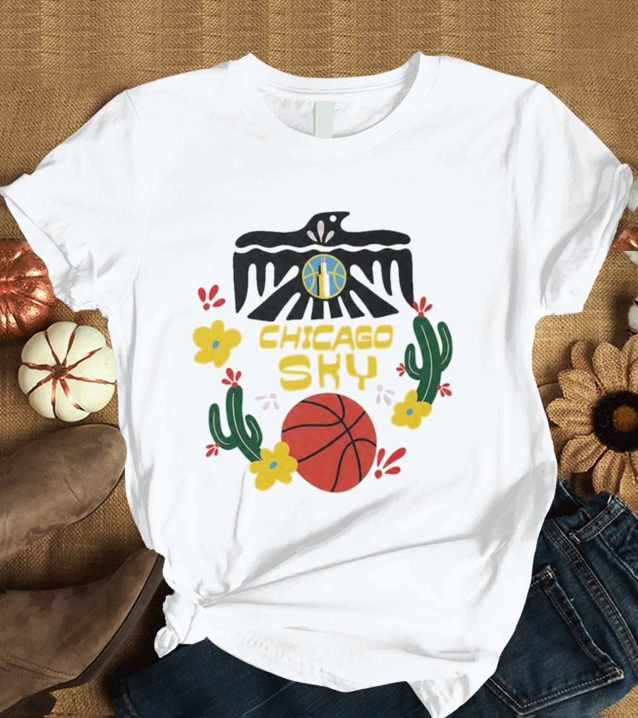 Chicago Sky Latina Empowerment Night Basketball With Floral Cactus Motif T-Shirt