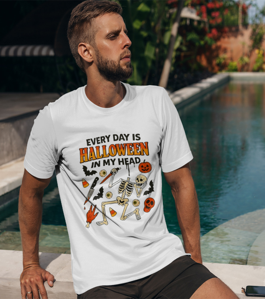 Every Day Is Halloween In My Head Teen Hearts Skeleton Pumpkin Bats Candy Corn T-Shirt