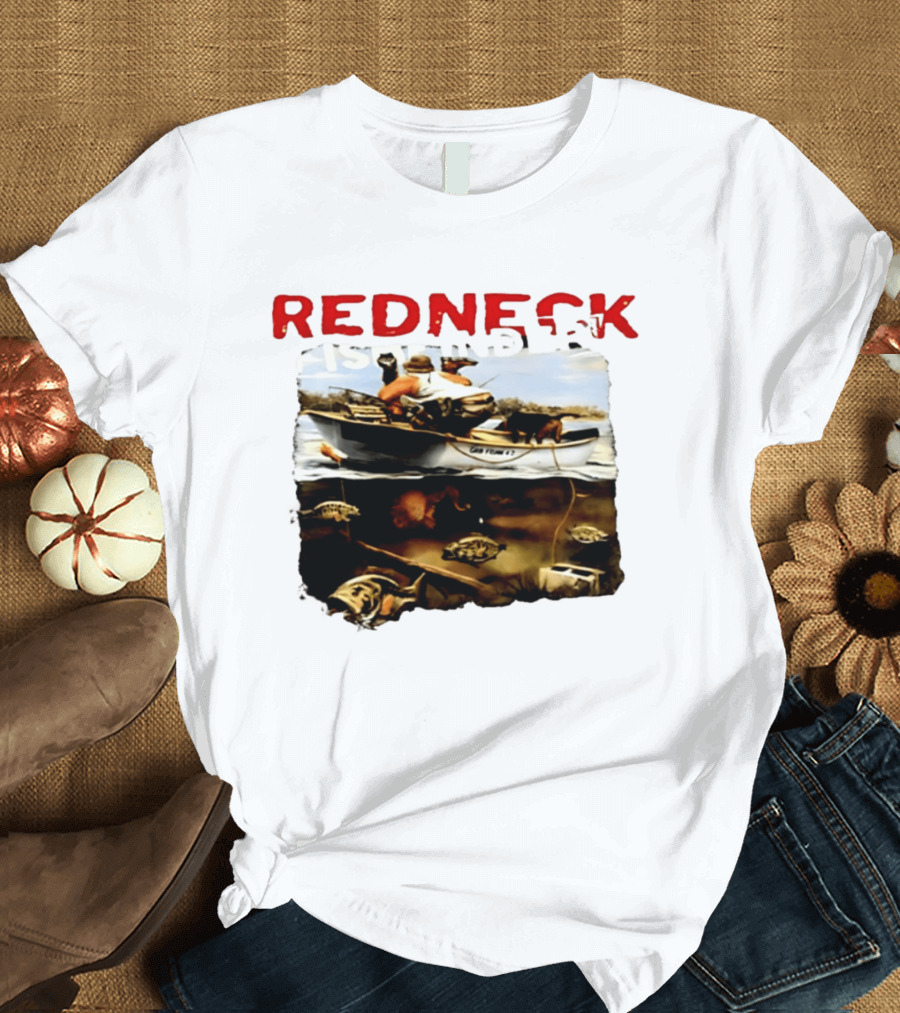 Redneck Fishfinder Fishing Boat Scene With Underwater View T-Shirt