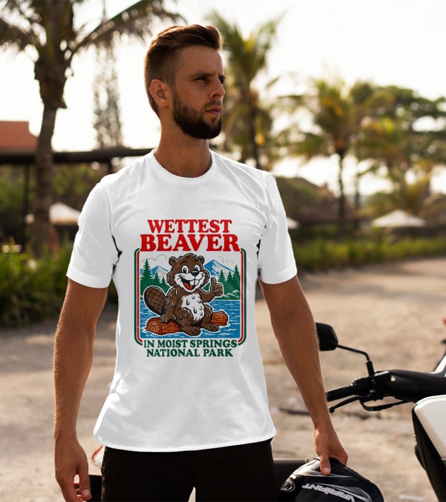 Wettest Beaver In Moist Springs National Park Funny Cartoon Log T-Shirt