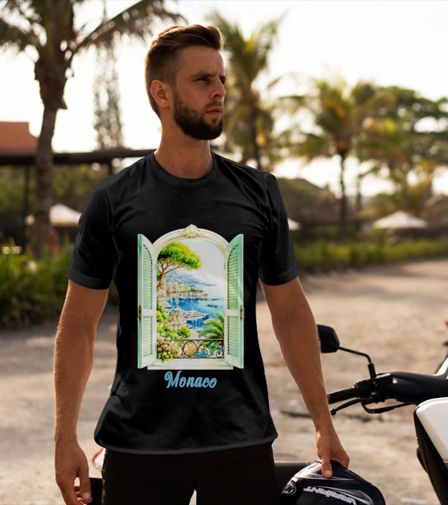 Monaco Window View French Riviera Monte Carlo Scenic Coastal Paradise T-Shirt