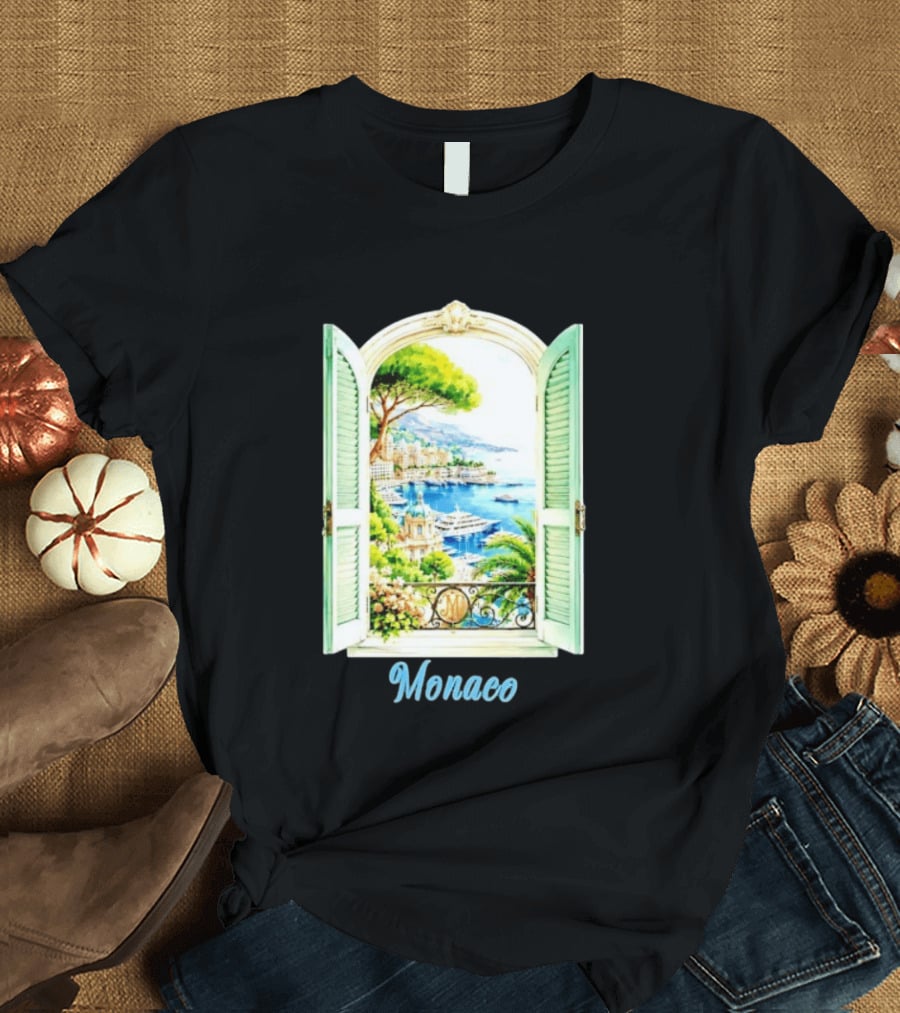Monaco Window View French Riviera Monte Carlo Scenic Coastal Paradise T-Shirt