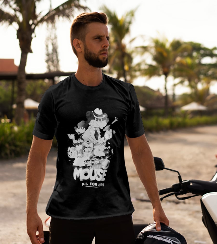 Mouse PI For Hire Vintage Detective Noir Cartoon Mystery T-Shirt