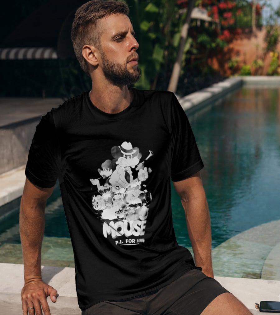 Mouse PI For Hire Vintage Detective Noir Cartoon Mystery T-Shirt