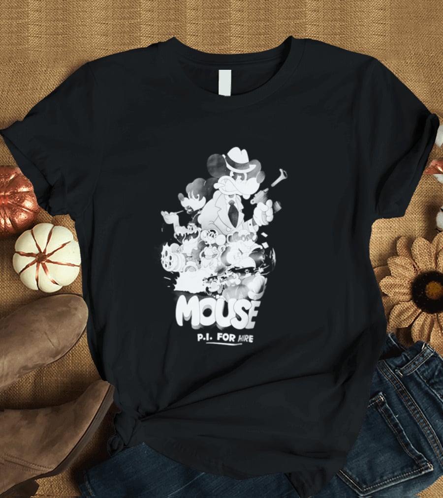 Mouse PI For Hire Vintage Detective Noir Cartoon Mystery T-Shirt