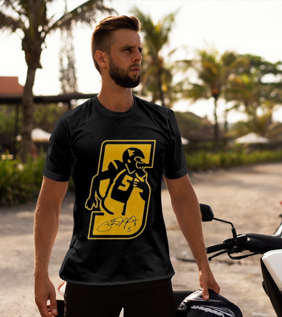West Virginia Mountaineers Number 5 Retirement Football Icon With Signature T-Shirt