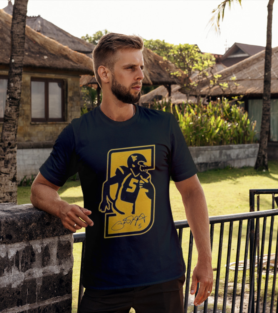 West Virginia Mountaineers Number 5 Retirement Football Icon With Signature T-Shirt