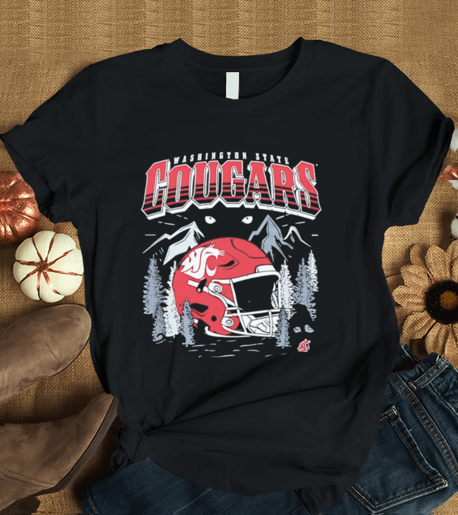 Washington State Cougars WSU NCAA Football Helmet Mountain Scene T-Shirt