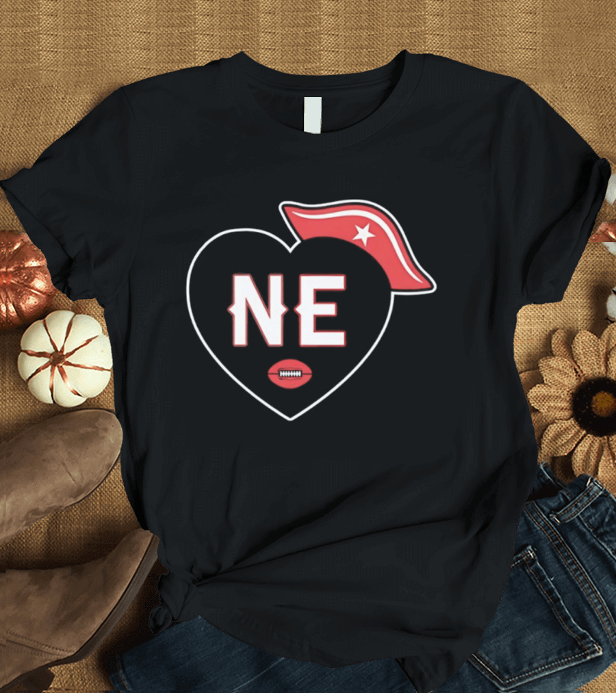 New England NE Heart Football Star Hat T-Shirt