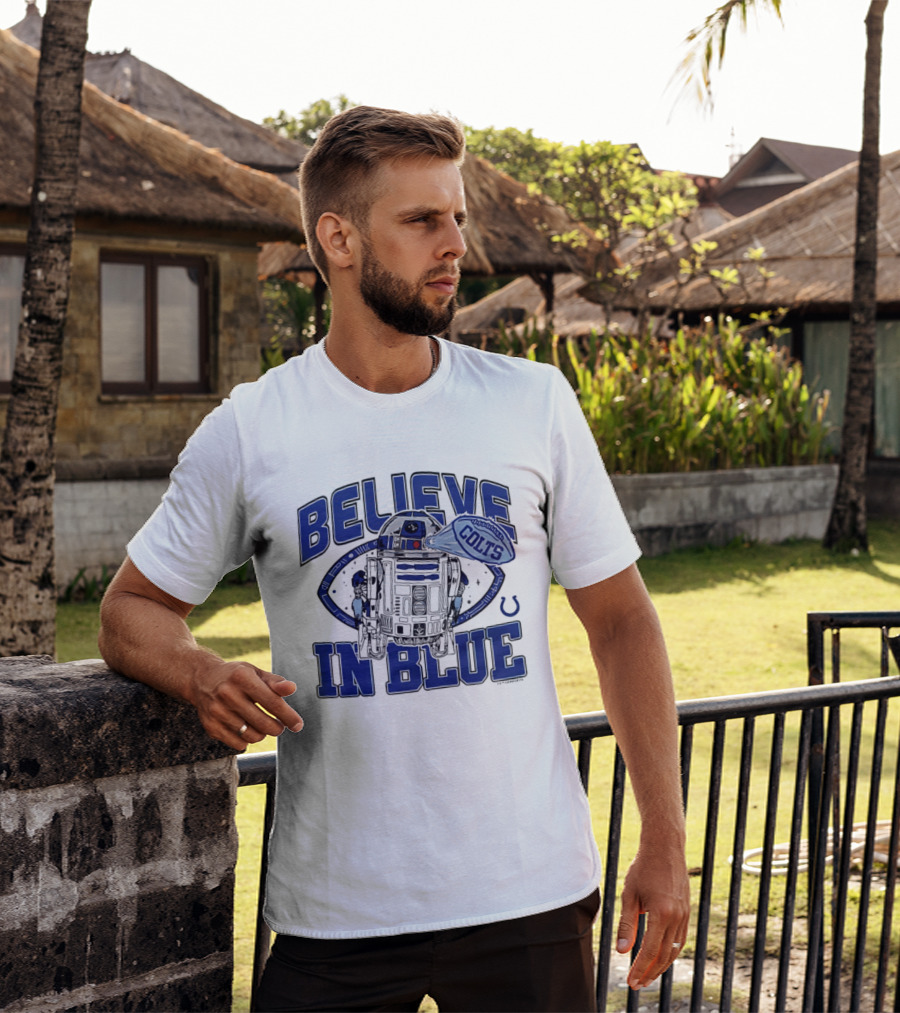 Believe In Blue Indianapolis Colts Star Wars R2D2 Collaboration T-Shirt