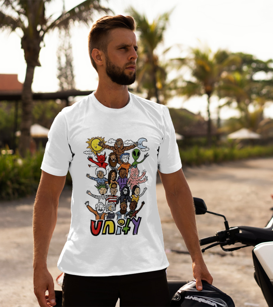 Unity Cartoon Characters Doodle Diverse Characters Aliens Bigfoot Devil Sun Moon T-Shirt