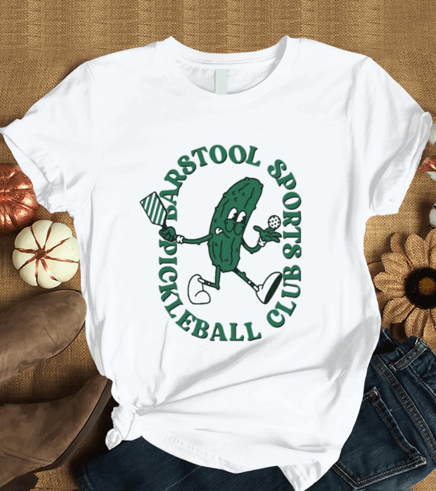 Barstool Sports Pickleball Club Animated Pickle Character With Paddle And Ball T-Shirt