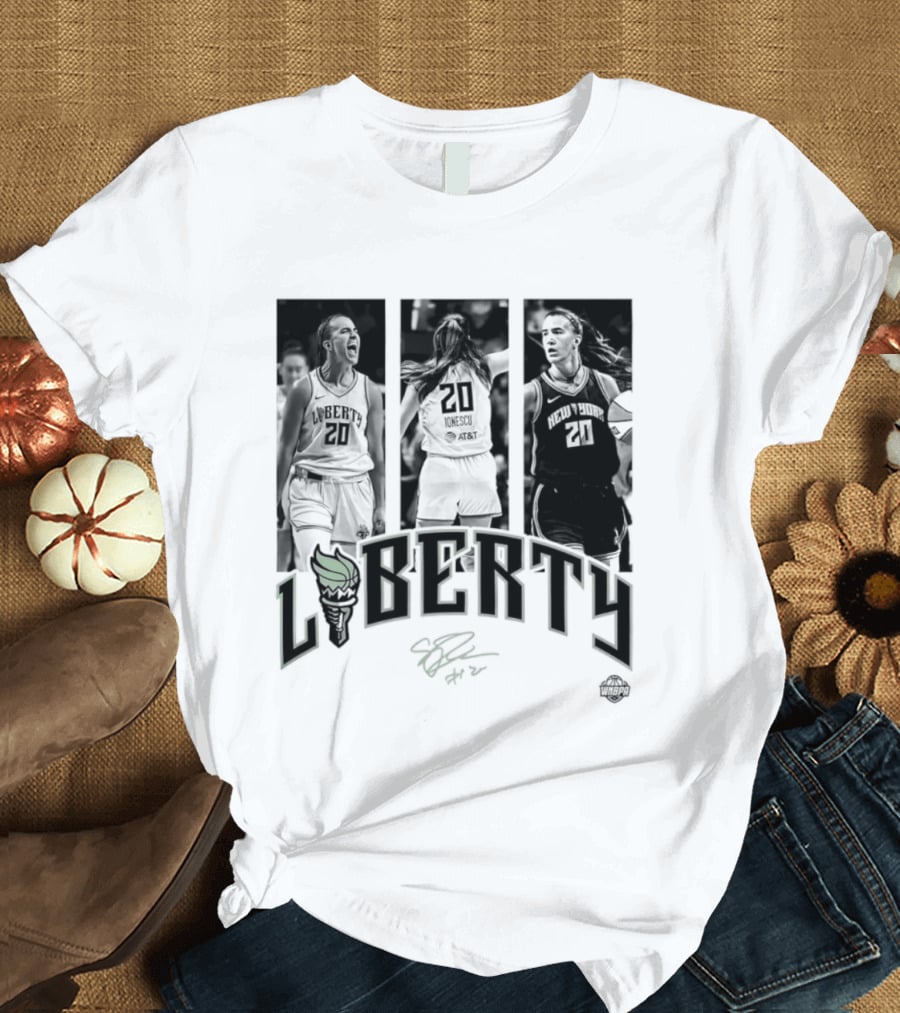 Sabrina Ionescu Liberty WNBA Player Collage Signature T-Shirt