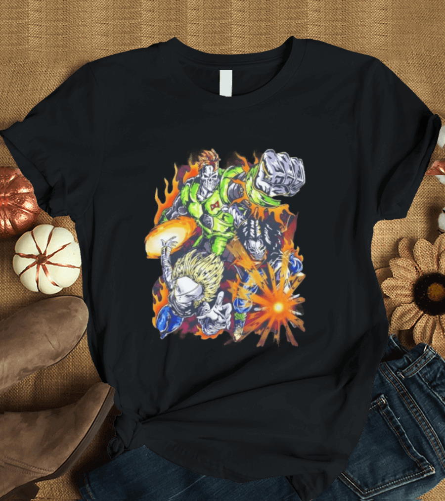 Dragon Ball Z Vintage Style Android 16 17 18 Fiery Action Scene Bootleg T-Shirt