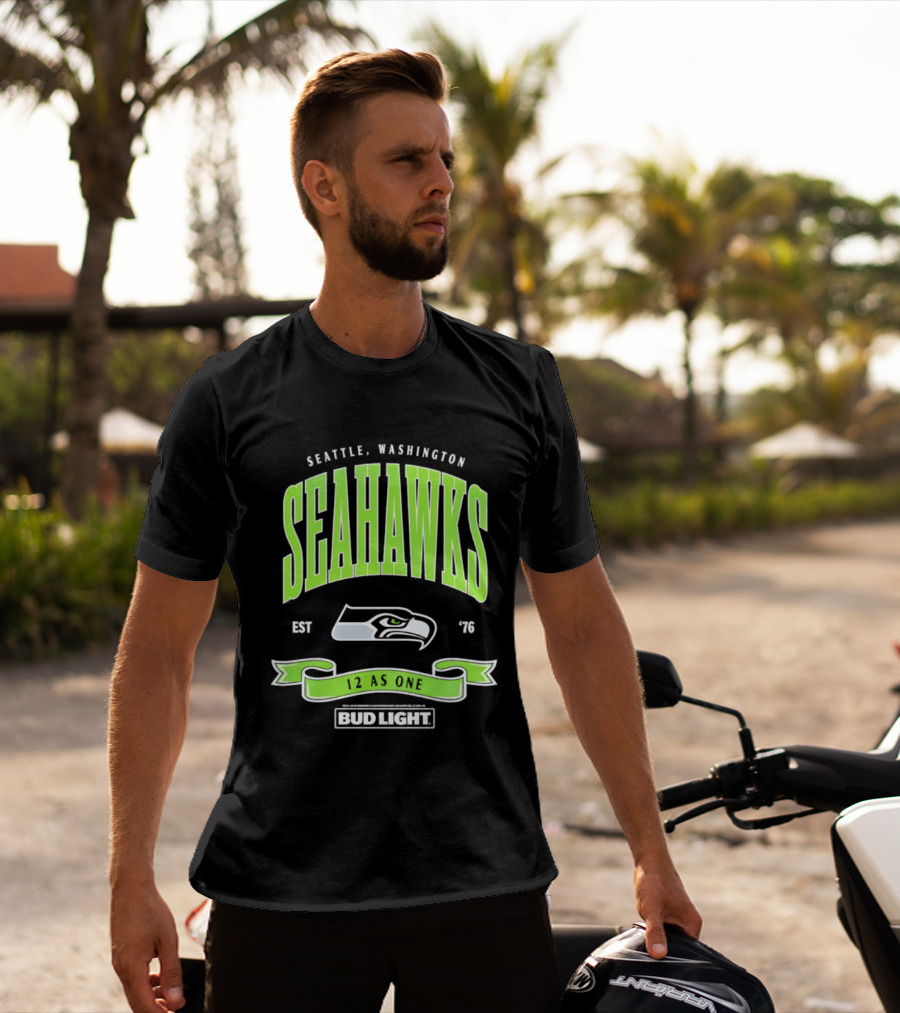 Seattle Washington Seahawks EST 76 Bud Light 12 As One T-Shirt