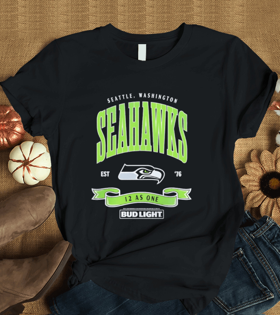 Seattle Washington Seahawks EST 76 Bud Light 12 As One T-Shirt
