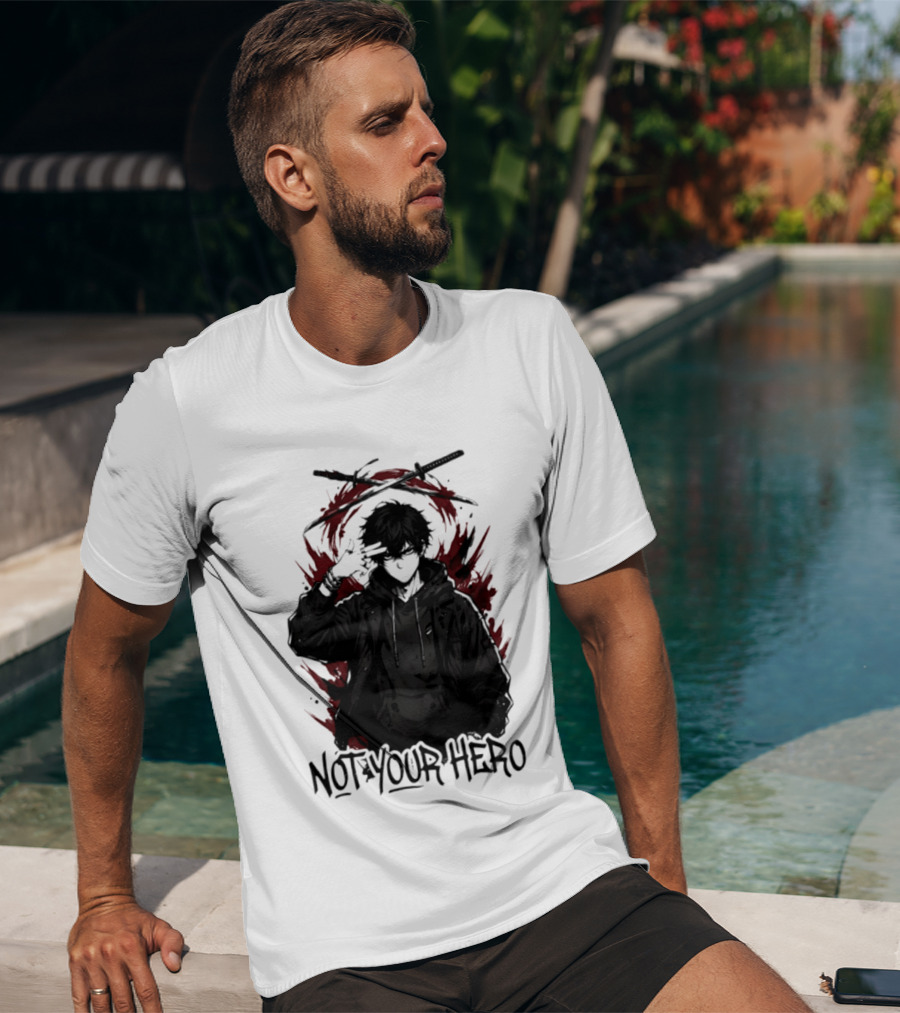 Not Your Hero Hooded Anime Boy With Katanas Manga T-Shirt