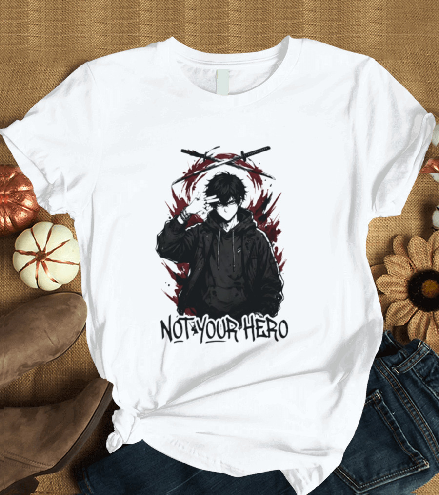 Not Your Hero Hooded Anime Boy With Katanas Manga T-Shirt
