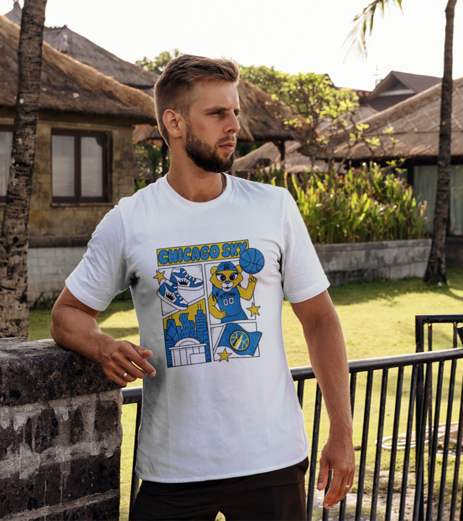 Chicago Sky Skytown Mascot And Basketball Celebration T-Shirt