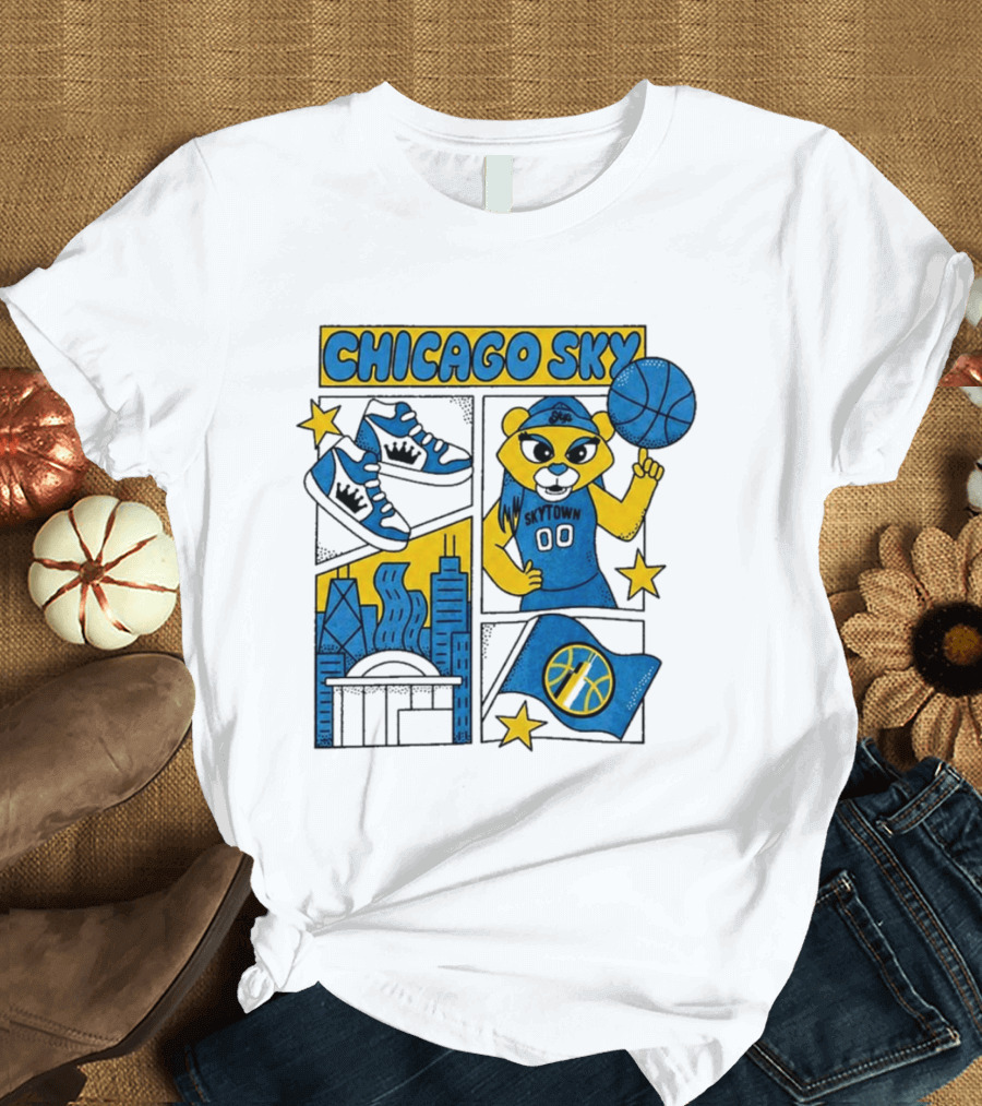 Chicago Sky Skytown Mascot And Basketball Celebration T-Shirt