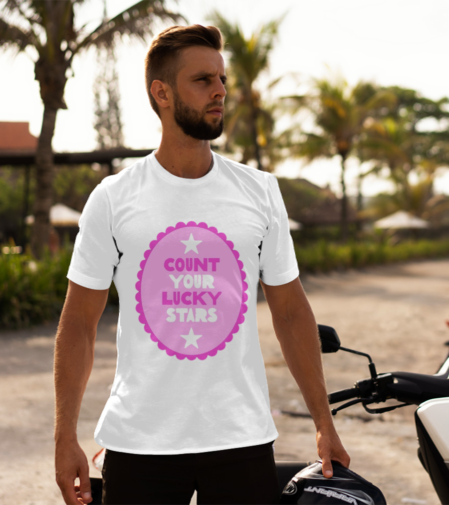 Count Your Lucky Stars Pink Oval Motivational Message T-Shirt