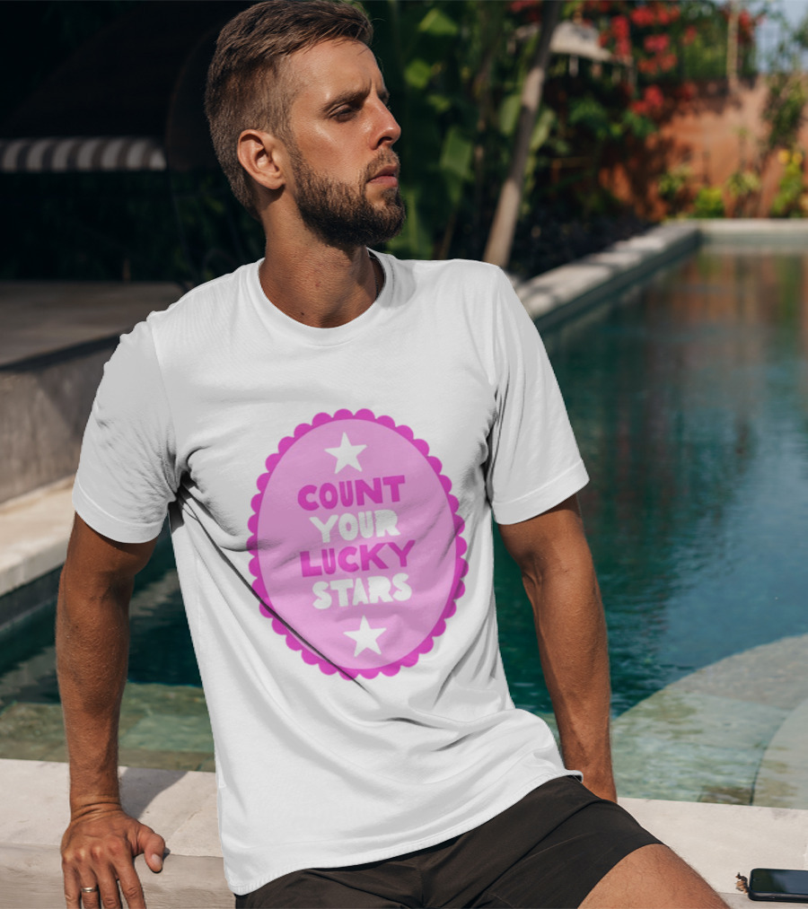 Count Your Lucky Stars Pink Oval Motivational Message T-Shirt