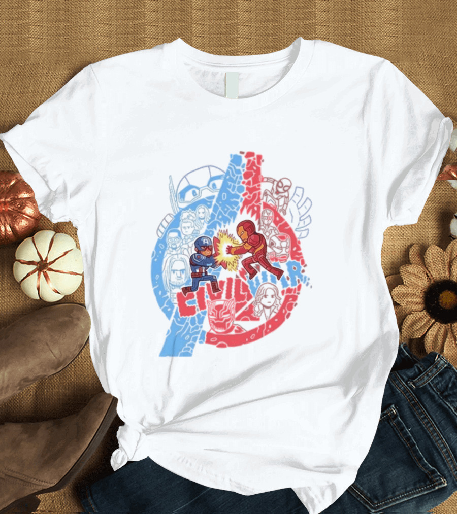Marvel Civil War Captain America Versus Iron Man Chibi Showdown T-Shirt