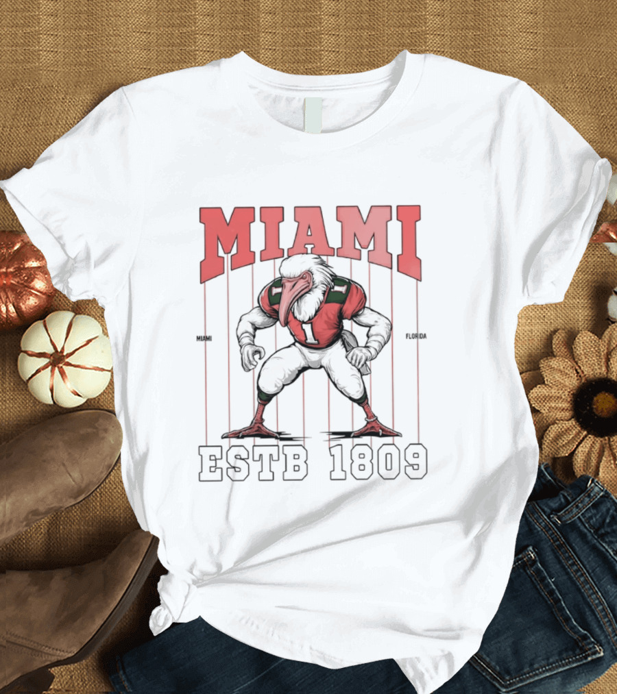 Miami Hurricanes Ibis Football ESTB 1809 T-Shirt