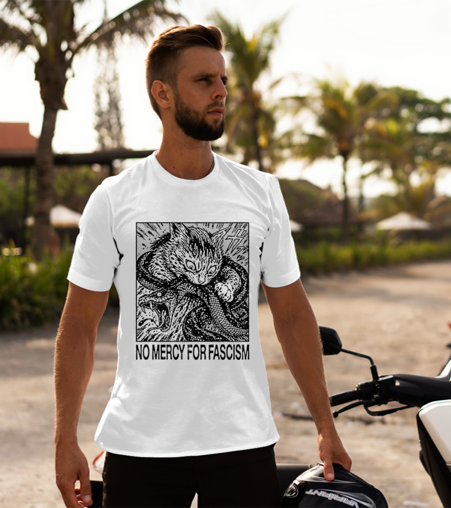 No Mercy For Fascism Cat Fighting Snake T-Shirt