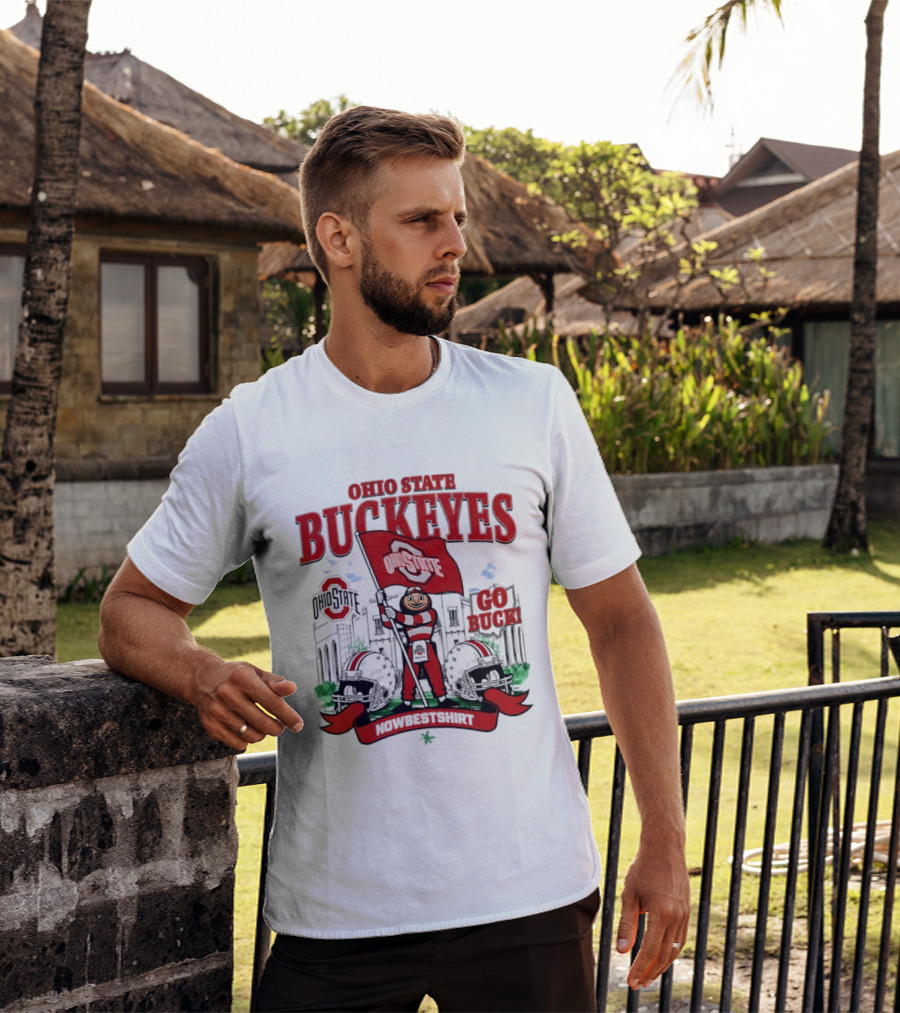Ohio State Buckeyes Brutus Flag Go Buck Helmet Stadium Nowbes T-Shirt