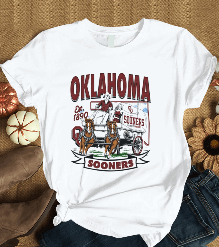 Oklahoma Sooners NCAA Football Est 1890 Wagon Horses Team T-Shirt