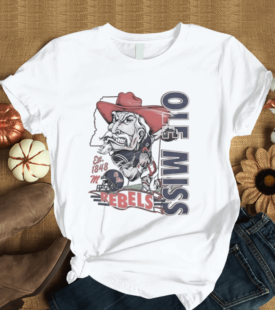 Ole Miss Rebels Est 1848 Vintage Colonel Reb NCAA Football T-Shirt
