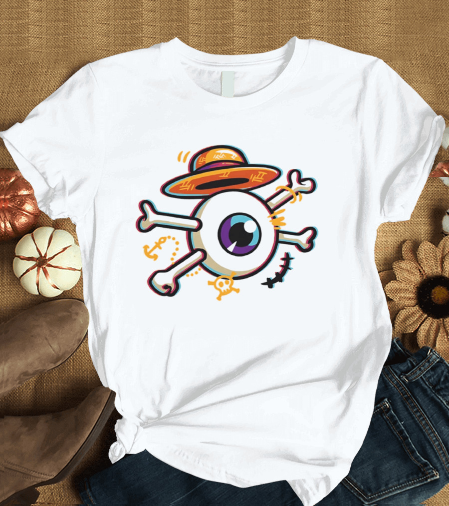 One Piece Straw Hat Eye Bone Pirate Symbol Iconic Anime Series Fan Merch T-Shirt