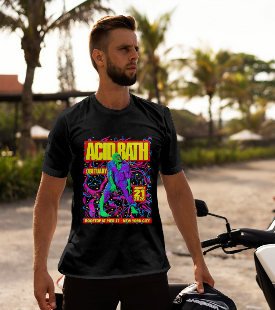 Acid Bath Obituary Rooftop At Pier 17 New York City August 21 2026 T-Shirt