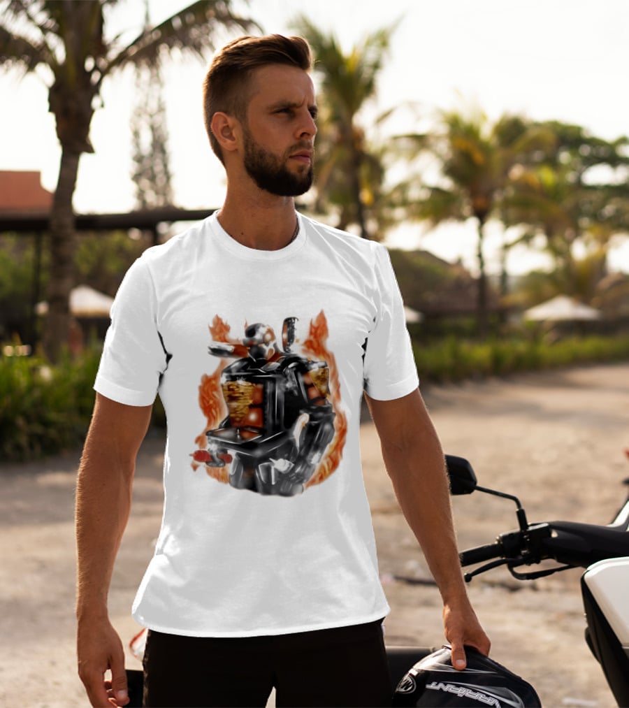 Shawarma Man 90s Flame Airbrush Robot T-Shirt