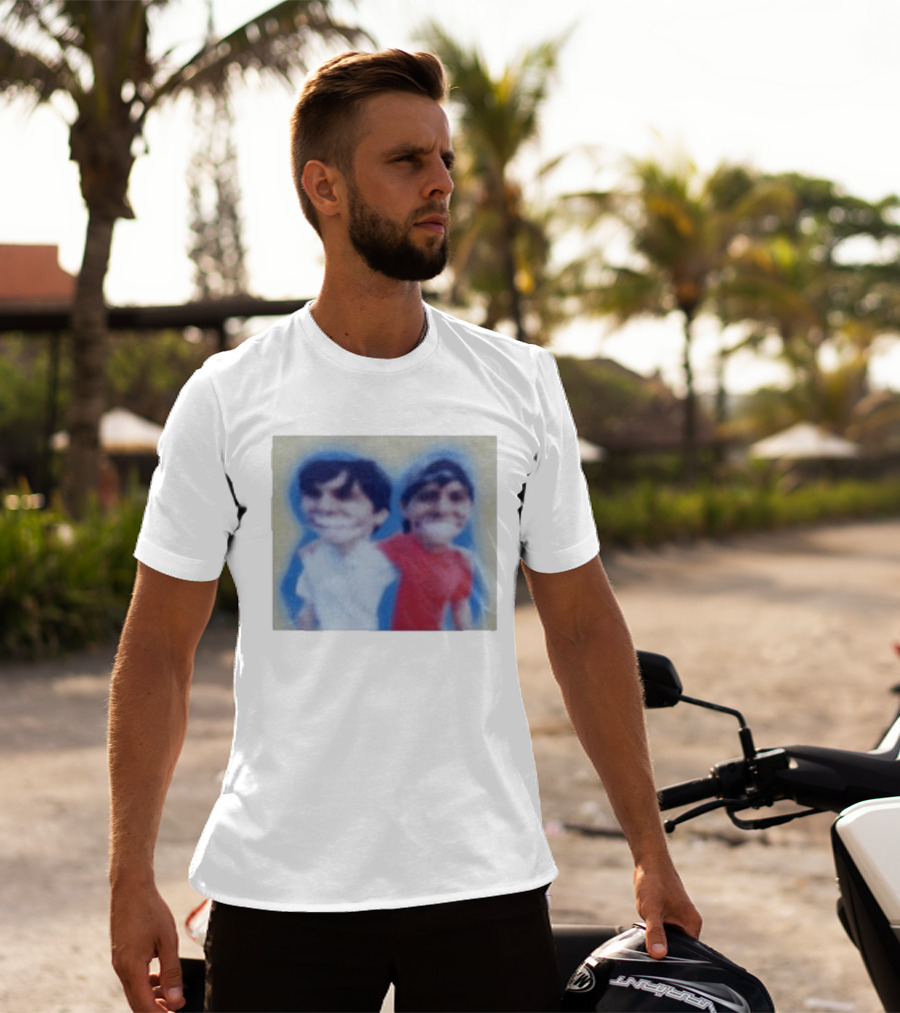 Slushy Noobs Hugging Cartoon Characters In Red And White Outfits T-Shirt