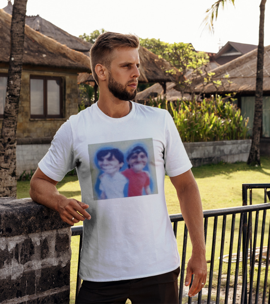 Slushy Noobs Hugging Cartoon Characters In Red And White Outfits T-Shirt