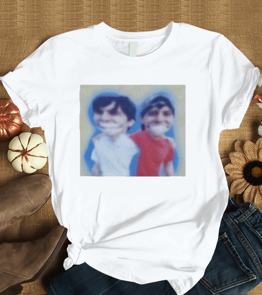 Slushy Noobs Hugging Cartoon Characters In Red And White Outfits T-Shirt