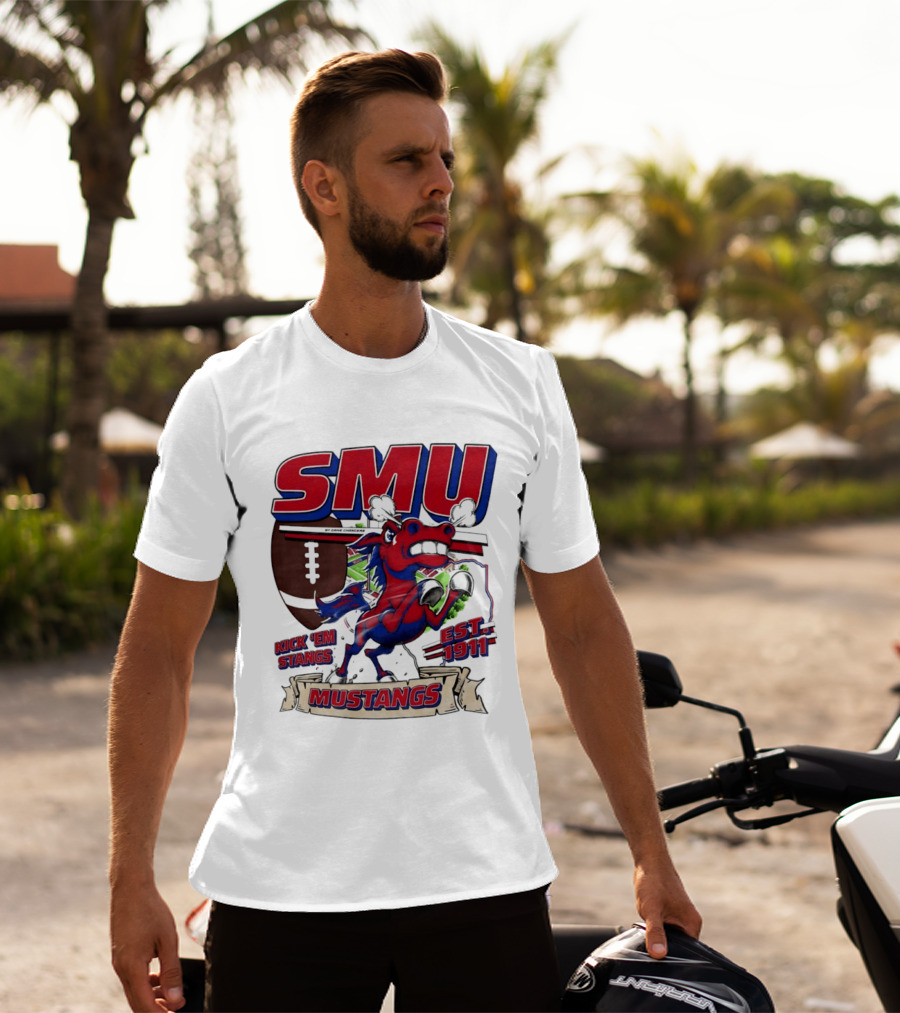 SMU Mustangs Kick 'Em Stangs Football 1911 T-Shirt