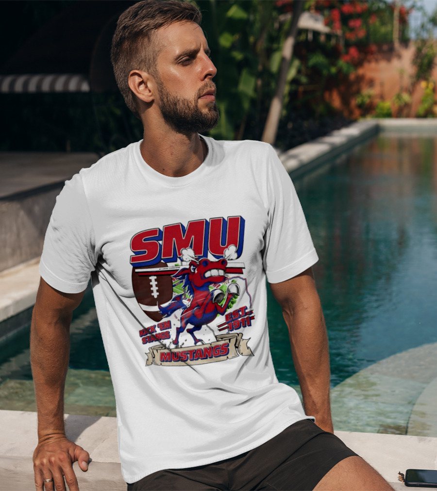 SMU Mustangs Kick 'Em Stangs Football 1911 T-Shirt