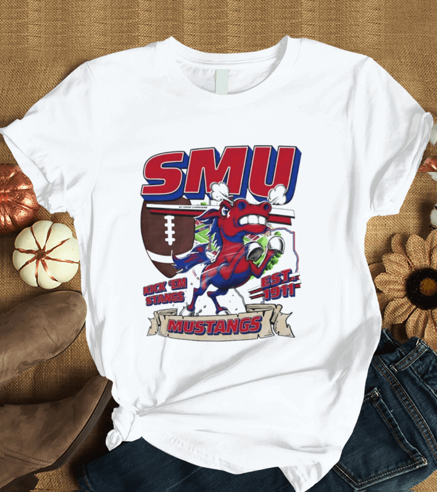 SMU Mustangs Kick 'Em Stangs Football 1911 T-Shirt