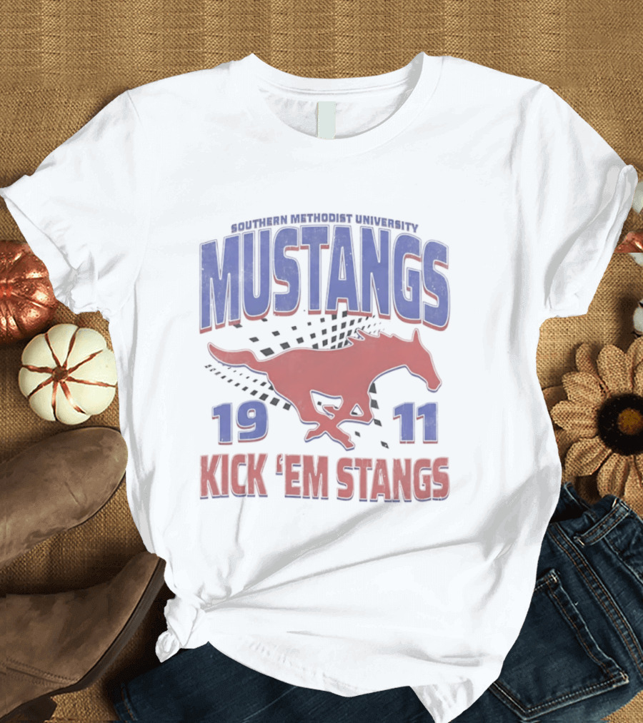 Southern Methodist University Mustangs 1911 Kick 'Em Stangs Mustang Red And Blue T-Shirt