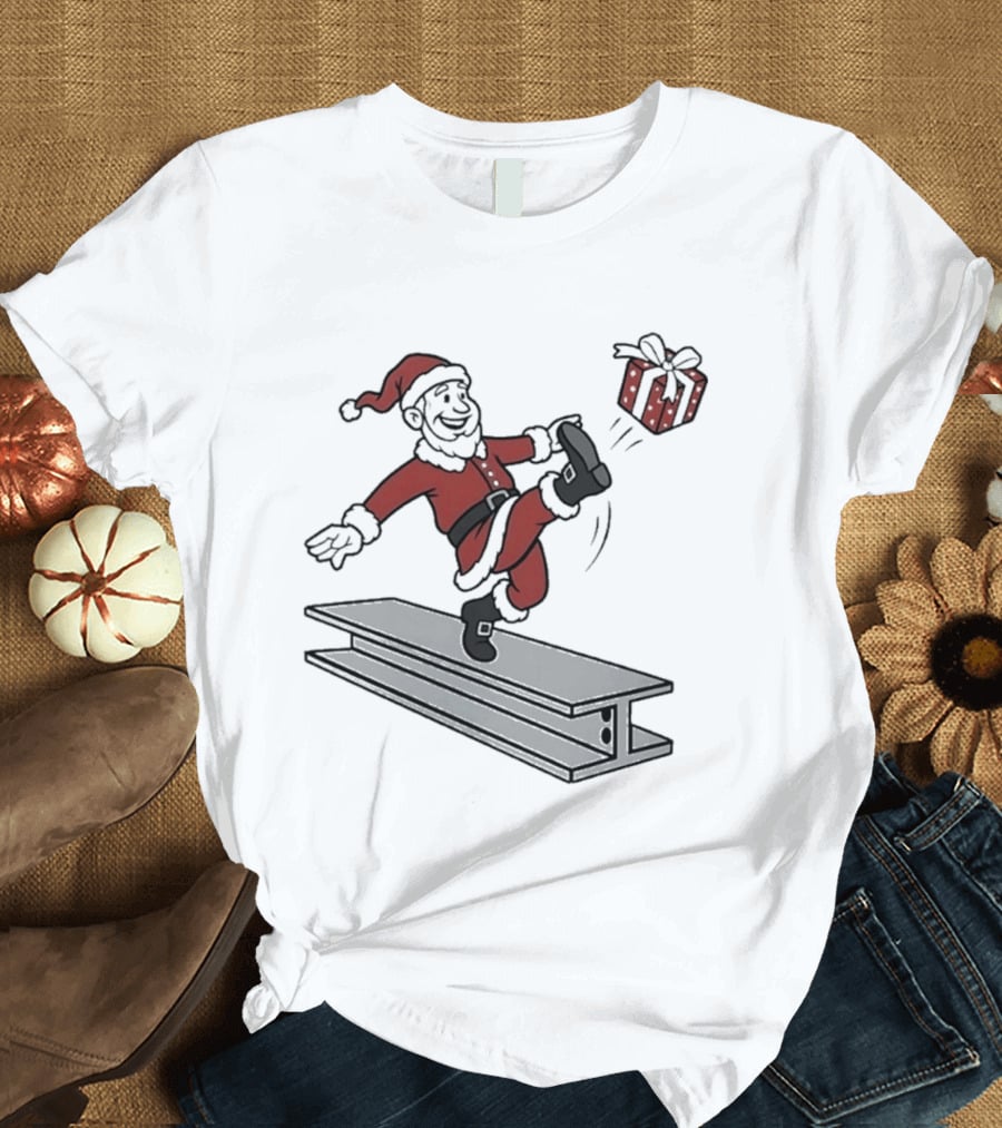 Steel City Santa Claus Dancing On Steel Beam With Holiday T-Shirt