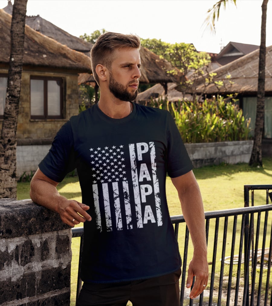 Papa USA Flag Distressed Style Stars And Stripes T-Shirt