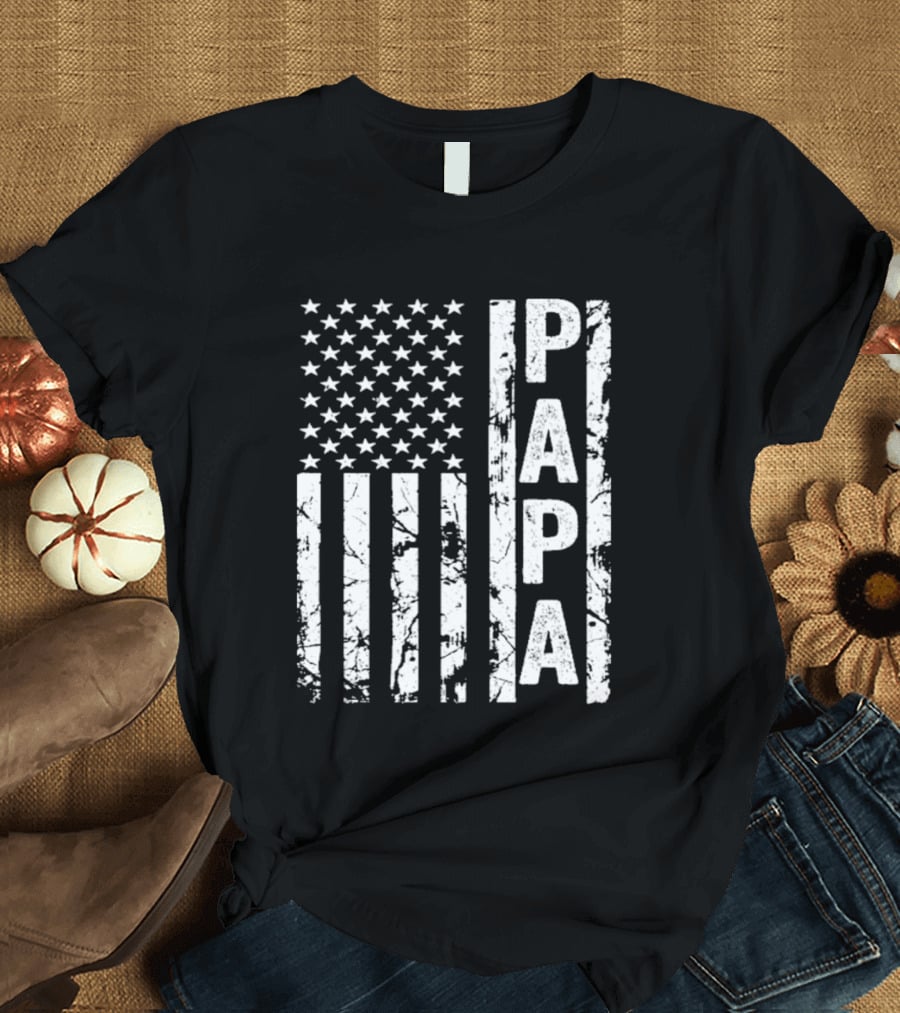 Papa USA Flag Distressed Style Stars And Stripes T-Shirt